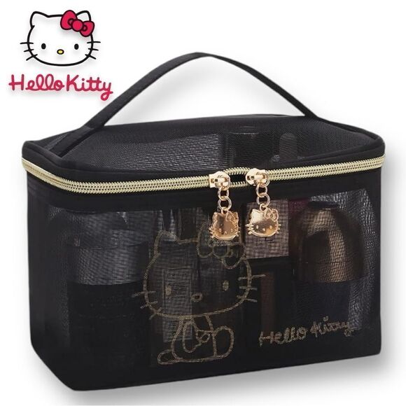 HELLO KITTY Logo Cosmetic Mesh Large Capacity Travel/Makeup/Storage Bag - Picture 1 of 6